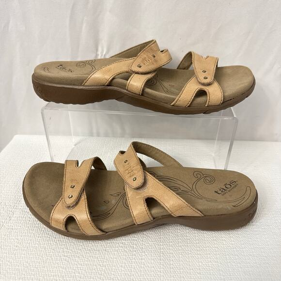 Taos Sandals Womens Size 9 Double U Tan Brown Comfort Slip On Slide - Picture 5 of 7
